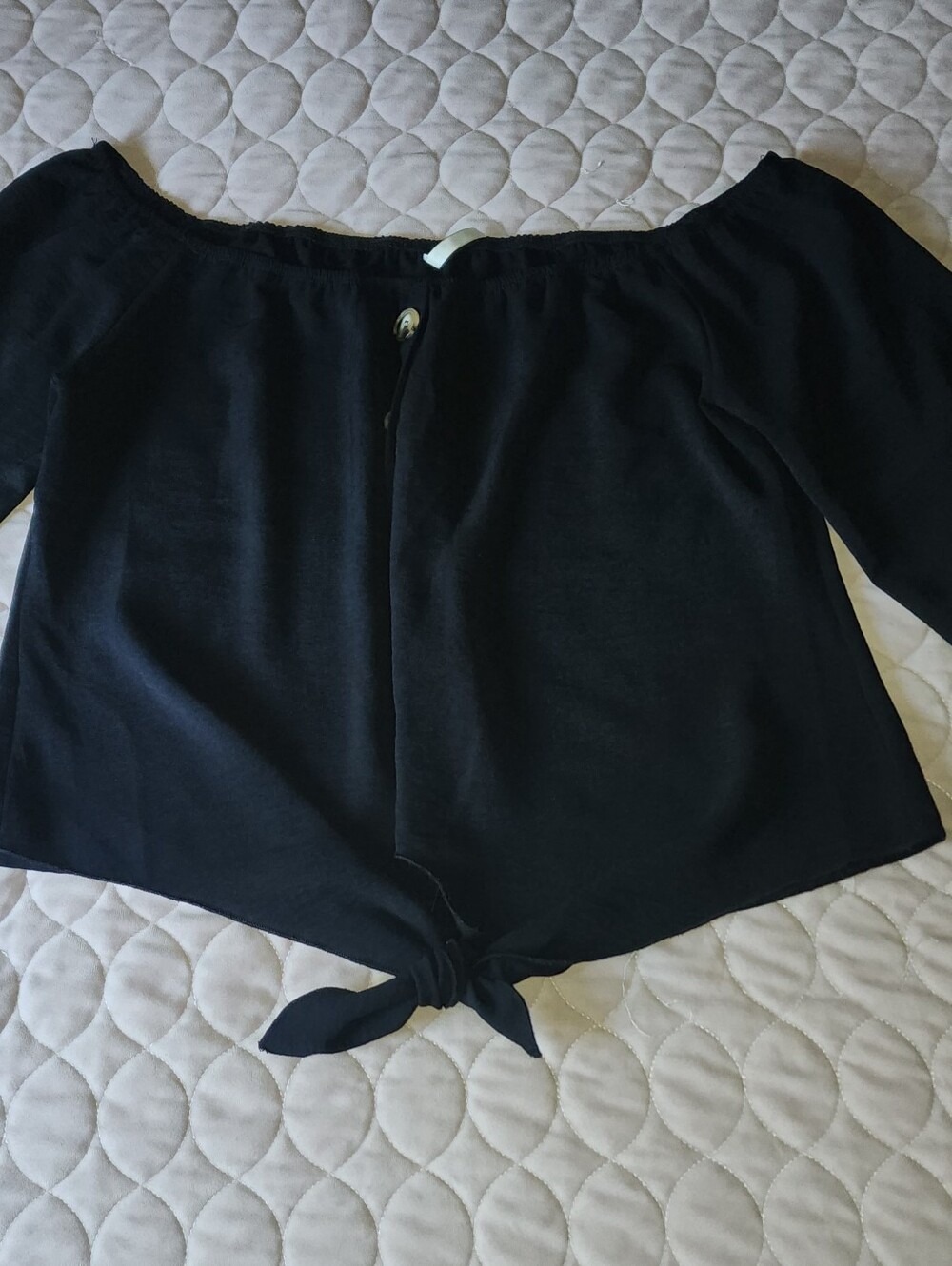 Off-Shoulder Black Tie-Front Crop Top